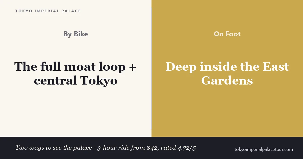Tokyo Imperial Palace bike tour — cycle the moat loop on a 3-hour guided bike or e-bike tour, rated 4.72 out of 5